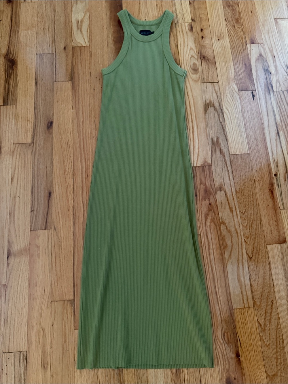 WSLY Olive Green Ribbed Midi Dress